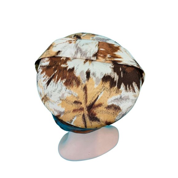 Vintage 1950s Floral Cap Brown Printed Round Hat - Picture 1 of 10